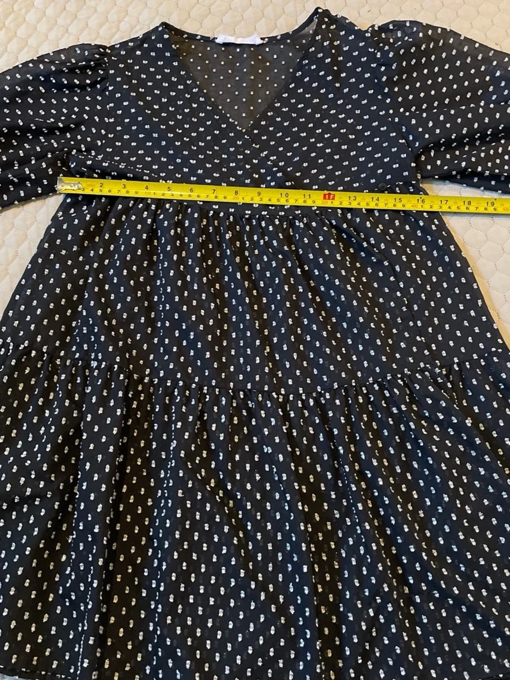 Zara Black with White Micro-Dot Tiered Babydoll Blouse